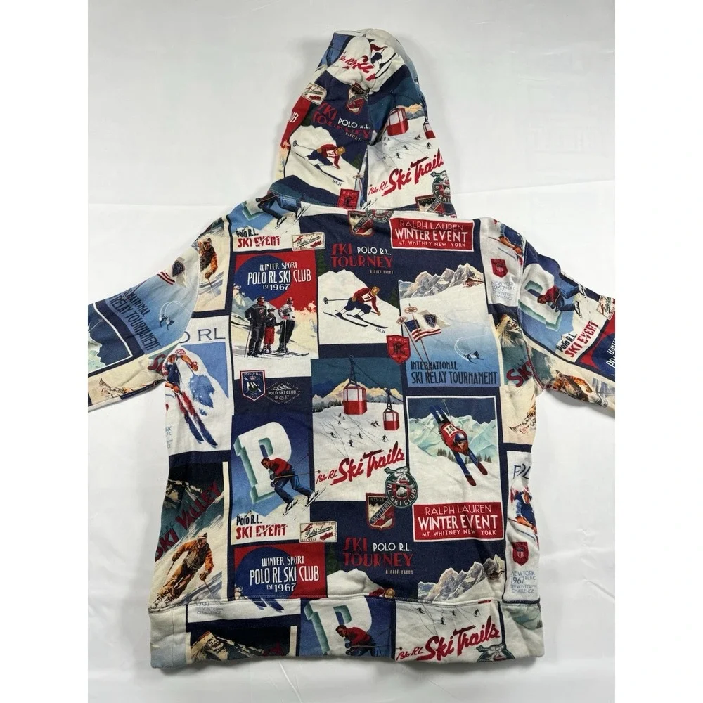 Polo Ralph Lauren Ski Patchwork Fleece Hoodie Men M $298 Ski Graphics